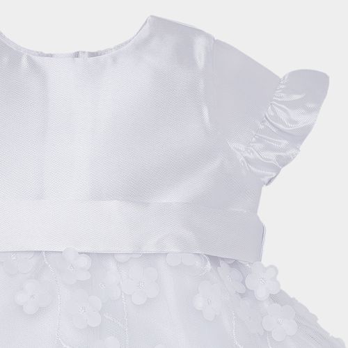 Vestido de Festa de Bebê Feminino Zibeline Tule com Flores - BRANCO