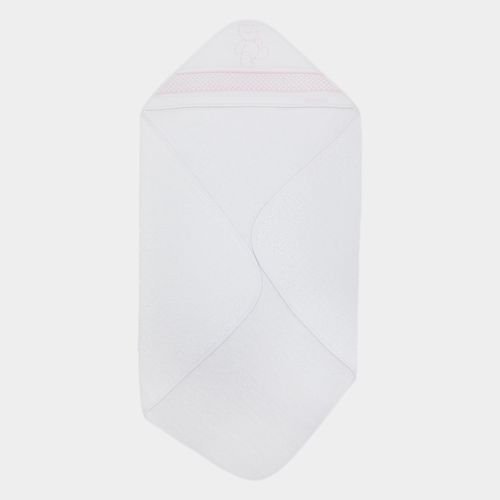 Toalha de Banho de Bebê com Capuz Ponto Smock - BRANCO/ROSA