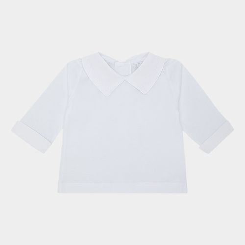 Pagão de Bebê Manga Longa com Bordado em Zig Zag Feito à Mão - BRANCO