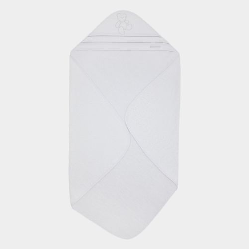 Toalha de Banho de Bebê com Capuz Ponto Smock - BRANCO/CINZA