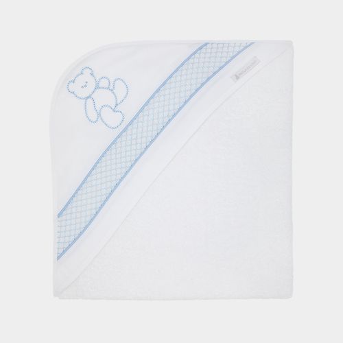 Toalha de Banho de Bebê com Capuz Ponto Smock - BRANCO/AZUL