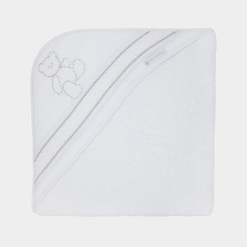 Toalha de Banho de Bebê com Capuz Ponto Smock - BRANCO/CINZA