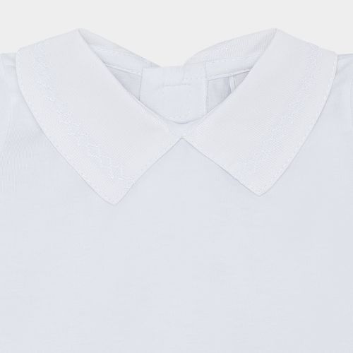 Pagão de Bebê Manga Longa com Bordado em Zig Zag Feito à Mão - BRANCO