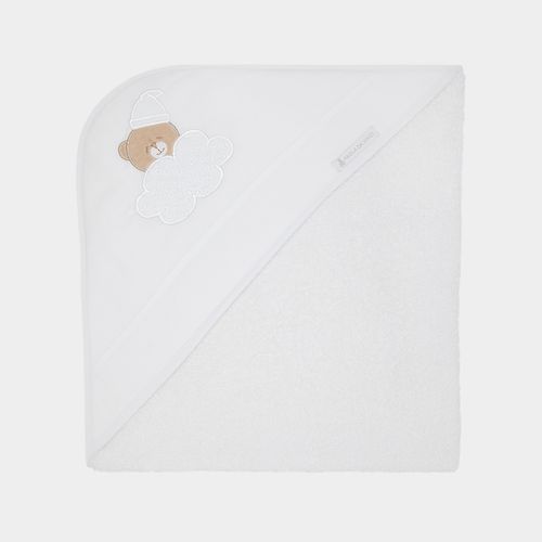 Toalha de Banho de Bebê com Capuz Urso Nuvem - BCO/BCO