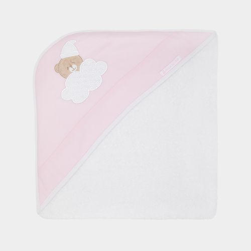 Toalha de Banho de Bebê com Capuz Urso Nuvem - BCO/ROSA