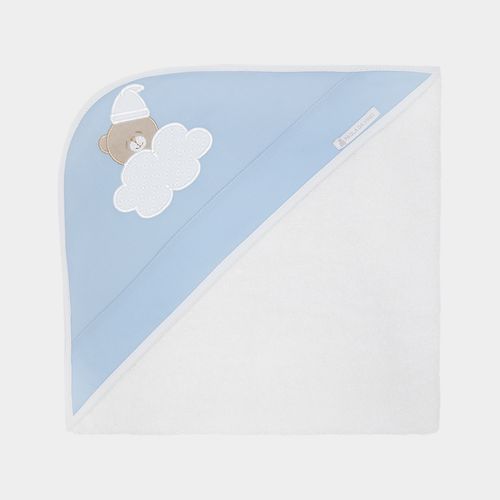 Toalha de Banho de Bebê com Capuz Urso Nuvem - BCO/AZUL