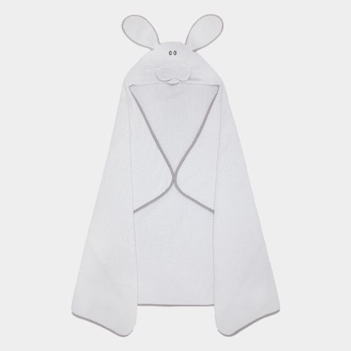 Toalha de Banho de Bebê com Capuz Cachorro - BRANCO COM CINZA
