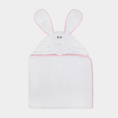 Toalha de Banho de Bebê com Capuz Cachorro - BRANCO COM ROSA