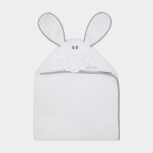 Toalha de Banho de Bebê com Capuz Cachorro - BRANCO COM CINZA