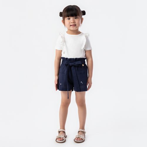 Shorts de Bebê Feminino Anarruga com Bordados - AZUL MARINHO