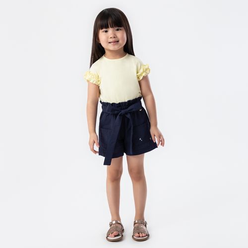Blusa de Bebê Feminina Manga Curta com Babados Frufru - AMARELO