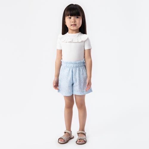 Blusa de Bebê Feminina Canelada Manga Curta com Babados - OFF WHITE