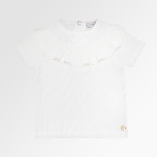 Blusa de Bebê Feminina Canelada Manga Curta com Babados - OFF WHITE