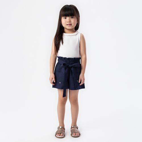 Regata de Bebê Feminina Manga Curta Canelada com Babados - OFF WHITE