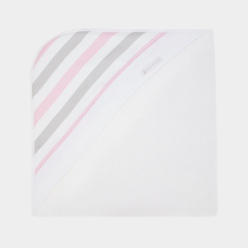 Toalha de Banho de Bebê com Capuz Listrada - ROSA
