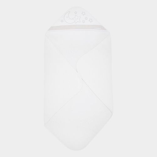 Toalha de Banho de Bebê Unissex com Capuz Estrela e Lua - BRANCO