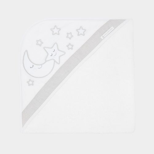 Toalha de Banho de Bebê Unissex com Capuz Estrela e Lua - BRANCO