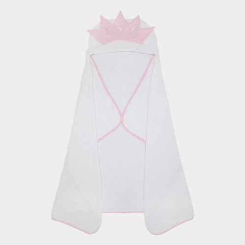 Toalha de Banho de Bebê com Capuz Princesa - BRANCO COM ROSA