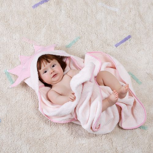 Toalha de Banho de Bebê com Capuz Princesa - ROSA