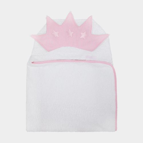 Toalha de Banho de Bebê com Capuz Princesa - BRANCO COM ROSA