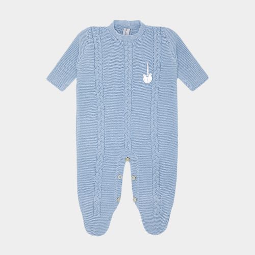 Saída de Maternidade Masculina com Manta Tricot Ponto Arroz - AZUL B. SKY