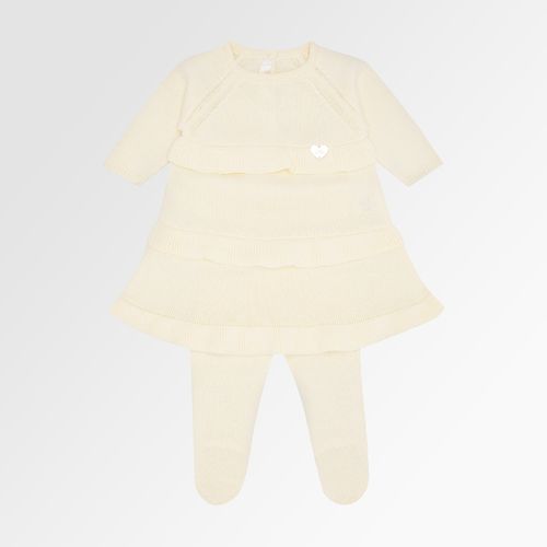 Saída de Maternidade Feminina Tricot Vestido com Babados - AMARELO PÓ