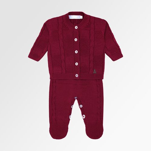 Saída de Maternidade Masculina com Manta Tricot Quadrados Ponto Trança - VERM R. NIGHT