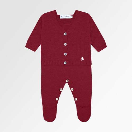 Saída de Maternidade Unissex Tricot Quadriculado - VERMELHO