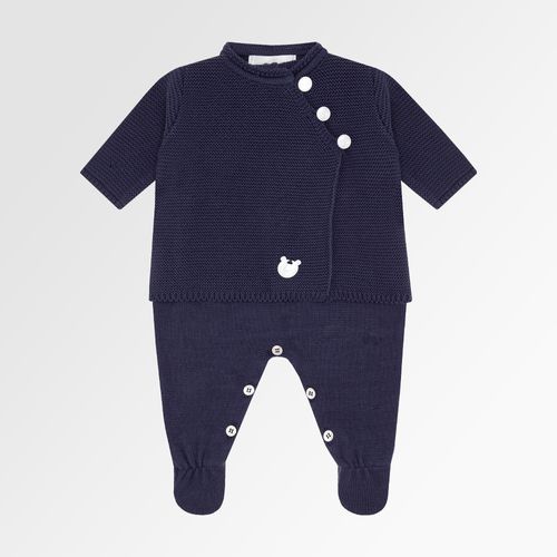 Saída de Maternidade Masculina Tricot Casaco Transpassado Ponto Arroz - AZUL BLUE