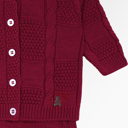 Saída de Maternidade Masculina com Manta Tricot Quadrados Ponto Trança - VERM R. NIGHT
