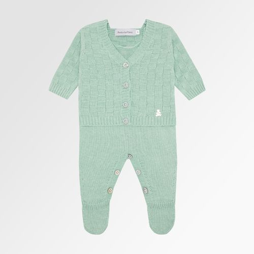 Saída de Maternidade Unissex Tricot Quadriculado - VERDE MARAGOGI