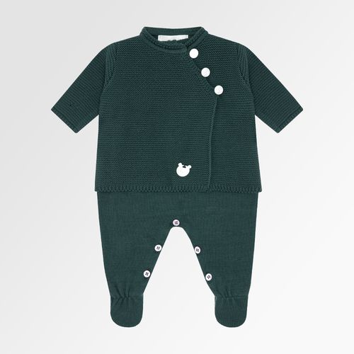 Saída de Maternidade Masculina Tricot Casaco Transpassado Ponto Arroz - VERDE BOTTLE