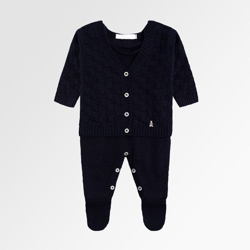 Saída de Maternidade Unissex Tricot Quadriculado - AZUL PROFUNDO