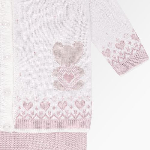 Saída de Maternidade Feminina Tricot Jacquard Urso com Coração - ROSE UNA