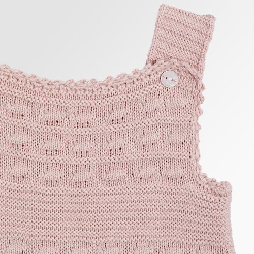 Saída de Maternidade Feminina Tricot Vestido Jardineira - ROSE UNA/BCO