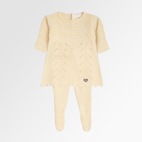 Saída de Maternidade Feminina Tricot Vestido Ponto Arroz - AMARELO PÓ