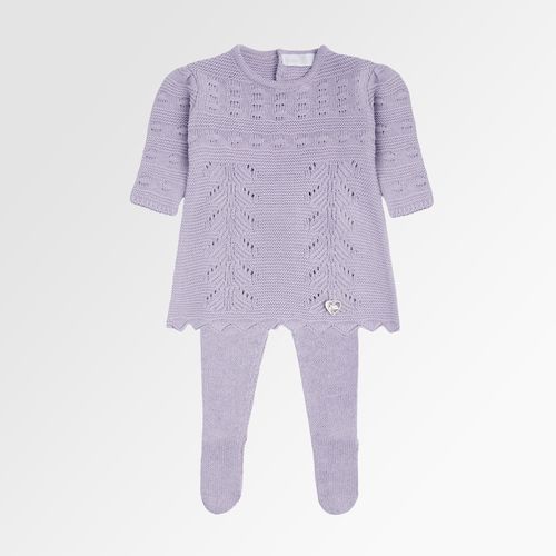 Saída de Maternidade Feminina Tricot Vestido Ponto Arroz - LILAS DEPECHE