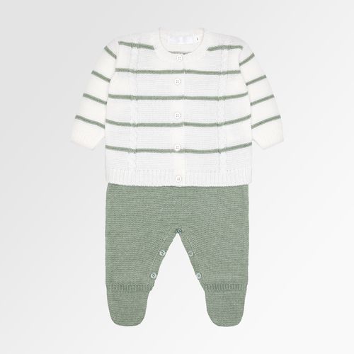 Saída de Maternidade Masculina com Manta Tricot com Casaco Ponto Trança Listrado - VDE M.PLANT/NAT