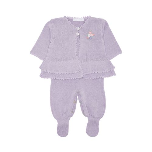 Saída de Maternidade Feminina Tricot Bordado Flores - LILAS