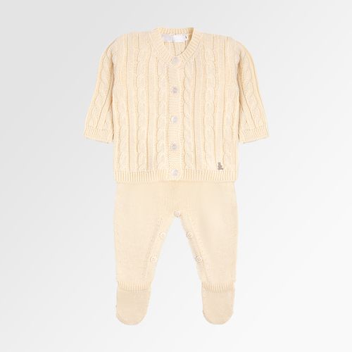 Saída de Maternidade Unissex Tricot Pompom Trança - AMARELO