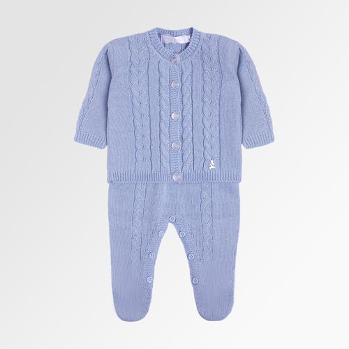 Saída de Maternidade Unissex Tricot Ponto Trança - AZUL