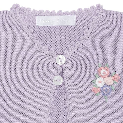 Saída de Maternidade Feminina Tricot Bordado Flores - LILAS