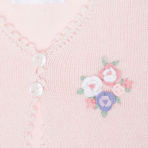 Saída de Maternidade Feminina Tricot Bordado Flores - ROSA PASTEL
