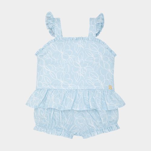 Conjunto de Bebê Feminino Fustão Fio 60 Estampa Criar - AZUL