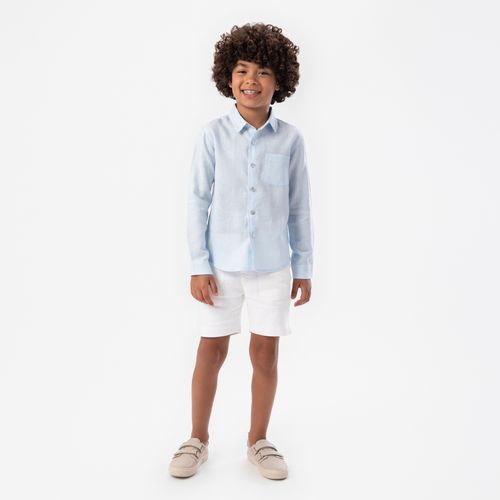 Camisa Infantil Masculina Manga Longa Puro Linho com Bolso - AZUL BEBE