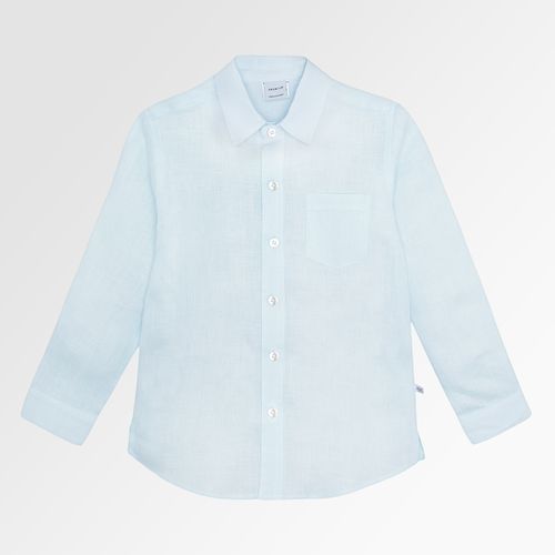 Camisa Infantil Masculina Manga Longa Puro Linho com Bolso - AZUL BEBE