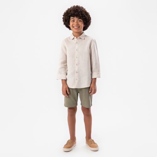 Camisa Infantil Masculina Manga Longa Puro Linho - KAKI