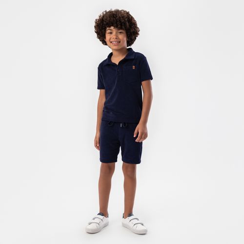 Bermuda Infantil Masculina Atoalhada com Bolsos - AZUL MARINHO