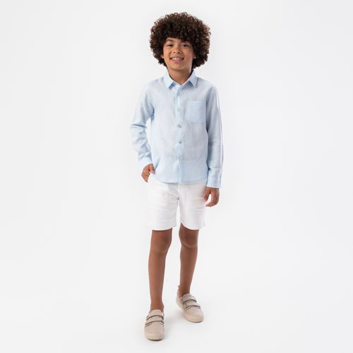 Bermuda Infantil Masculina Puro Linho com Bolso - BRANCO