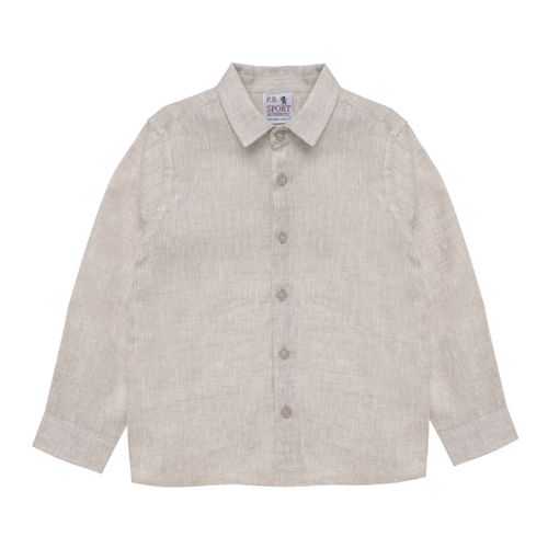Camisa Infantil Masculina Manga Longa Puro Linho - KAKI